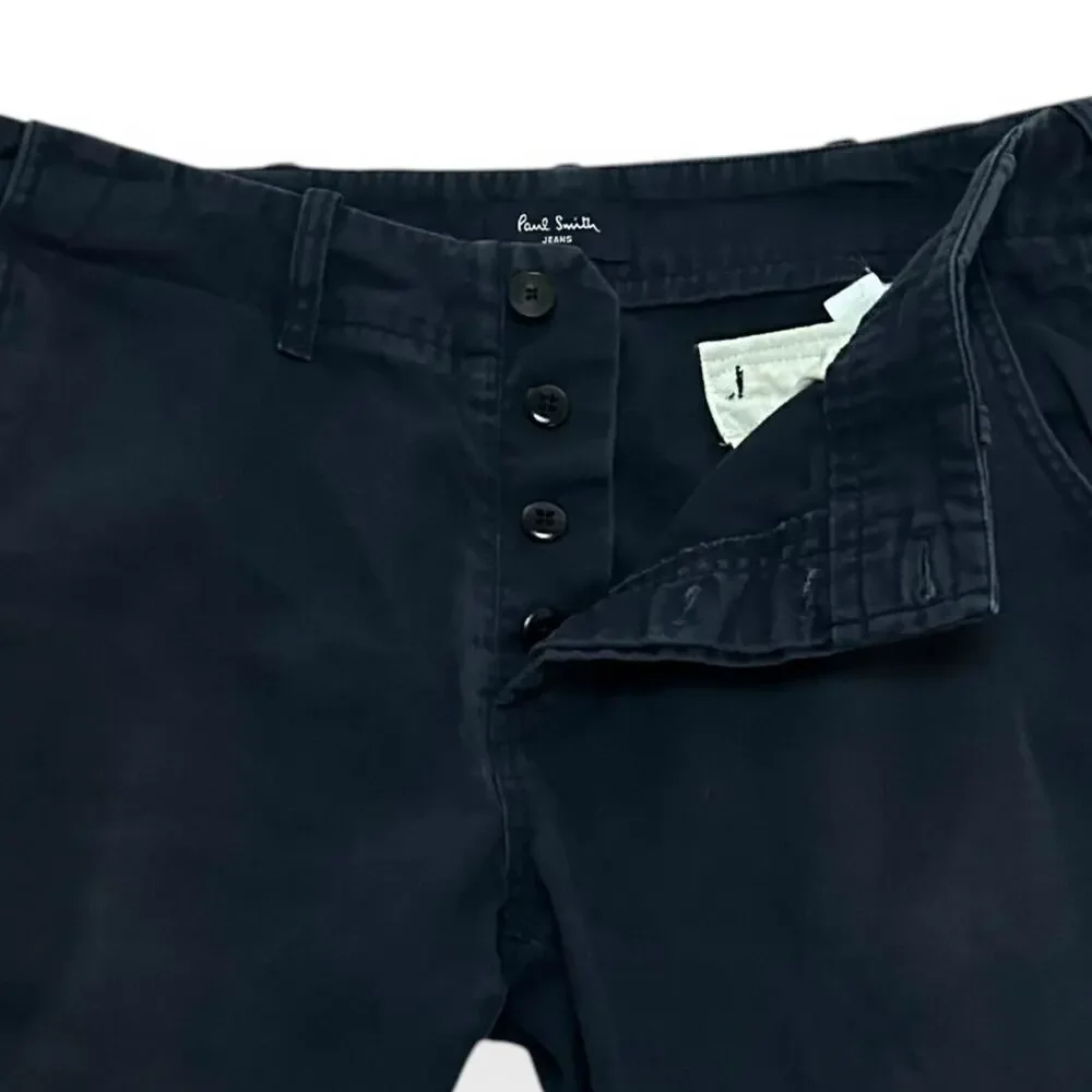 PAUL SMITH Chino Shorts Flat Front Button Fly Navy Blue Mid Rise Stretch Slim 30